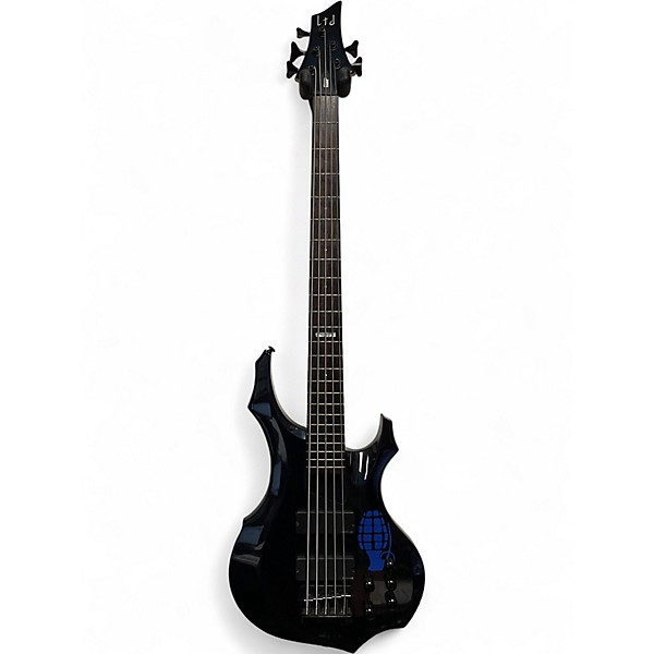 Used ESP LTD F205 5 String Chrome Blue Electric Bass Guitar