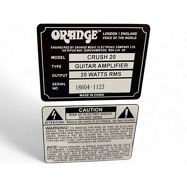 Used Orange Amplifiers Crush 20 20W 1x8 Guitar Combo Amp