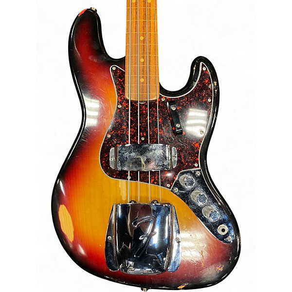 Used 2002 Fender Jaco Pastorius Signature Relic Jazz Bass Fretless 3 Tone Sunburst Electric Bass Guitar