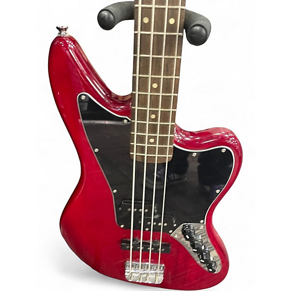 Used Squier Vintage Modified Jaguar Bass Crimson Red Trans Electric Bass Guitar
