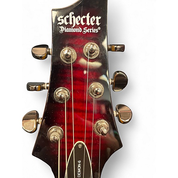 Used Schecter Guitar Research Demon 6 Crimson Red Burst Solid Body Electric Guitar