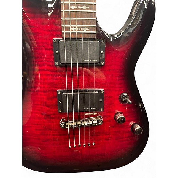 Used Schecter Guitar Research Demon 6 Crimson Red Burst Solid Body Electric Guitar