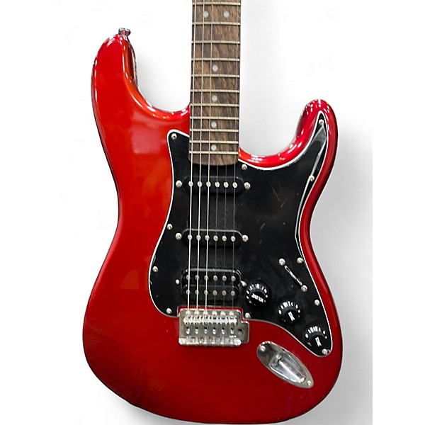 Used Squier Standard Stratocaster Red with Black and White Stripes Solid Body Electric Guitar