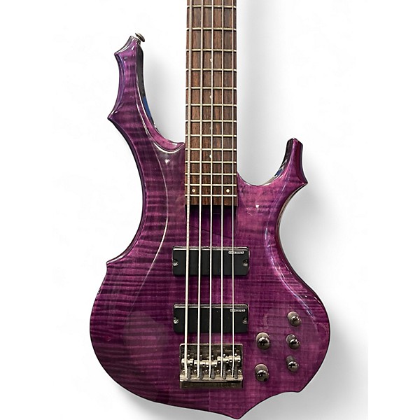 Used ESP LTD F155DX 5 String Trans Purple Electric Bass Guitar