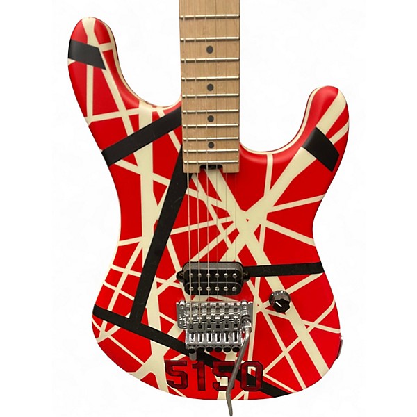 Used EVH Striped Series 5150 Red, Black, and White Stripes Solid Body Electric Guitar