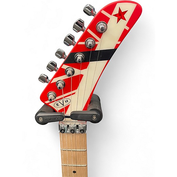 Used EVH Striped Series 5150 Red, Black, and White Stripes Solid Body Electric Guitar