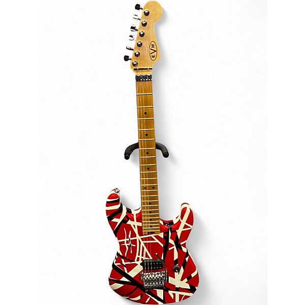 Used EVH Striped Series 5150 Red with Black and White Stripes Solid Body Electric Guitar