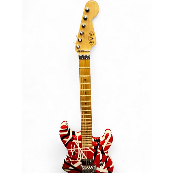 Used EVH Striped Series 5150 Red with Black and White Stripes Solid Body Electric Guitar