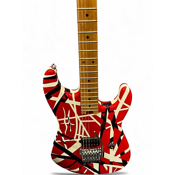 Used EVH Striped Series 5150 Red with Black and White Stripes Solid Body Electric Guitar