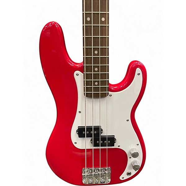 Used Squier MINI BASS RED AND WITE Electric Bass Guitar