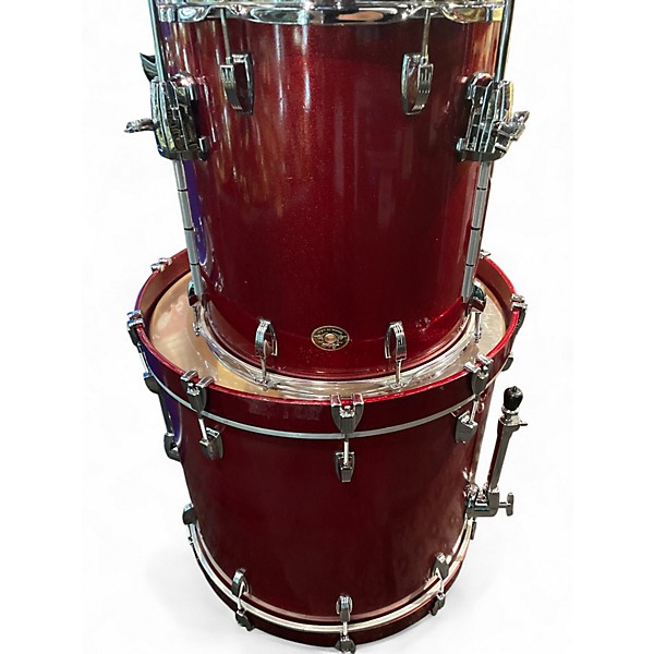 Used Ludwig 3 Piece 90th Anniversary Shell Pack Ruby Sparkle Drum Kit
