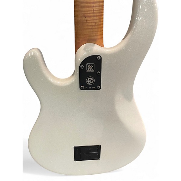 Used Ernie Ball Music Man DARK RAY 5 WHITE SPARKLE Electric Bass Guitar