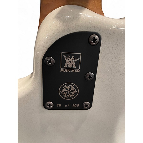 Used Ernie Ball Music Man DARK RAY 5 WHITE SPARKLE Electric Bass Guitar