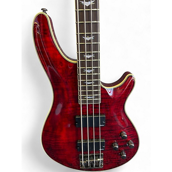Used Schecter Guitar Research Omen 4 String Crimson Red Trans Electric Bass Guitar