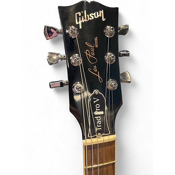 Used Gibson Les Paul Traditional Pro V Flame Top Trans Black Solid Body Electric Guitar
