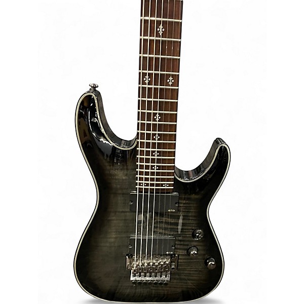 Used Schecter Guitar Research Damien Elite 7 Trans Black Solid Body Electric Guitar