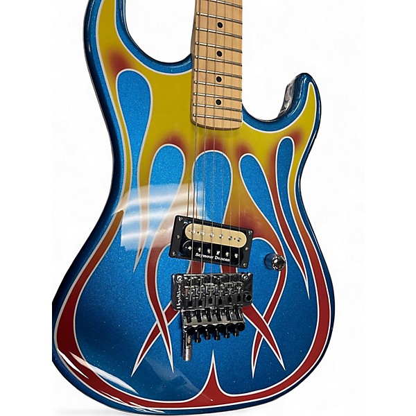 Used Kramer Baretta Blue Sparkle with Flames Solid Body Electric Guitar