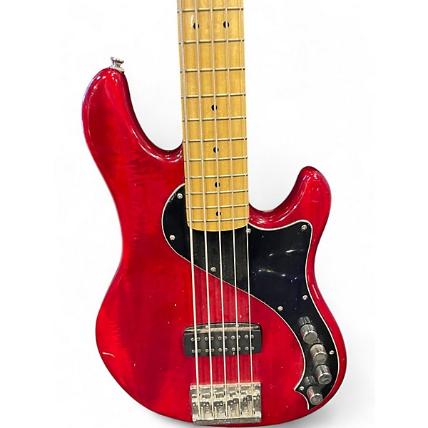 Used Squier Deluxe Dimension Bass V 5 String Crimson Red Trans Electric Bass Guitar