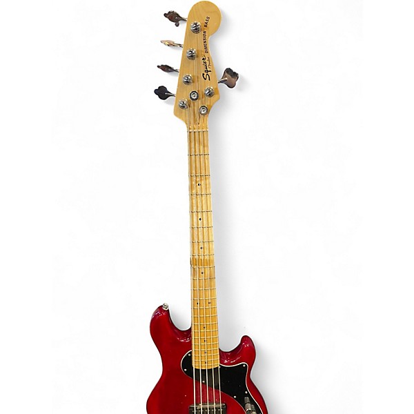 Used Squier Deluxe Dimension Bass V 5 String Crimson Red Trans Electric Bass Guitar
