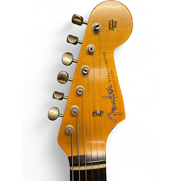 Used Fender CUSTOM SHOP 1960 STRAT HEAVY RELIC Olympic White over 3-Tone Sunburst Solid Body Electric Guitar