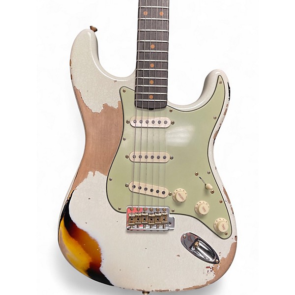 Used Fender CUSTOM SHOP 1960 STRAT HEAVY RELIC Olympic White over 3-Tone Sunburst Solid Body Electric Guitar