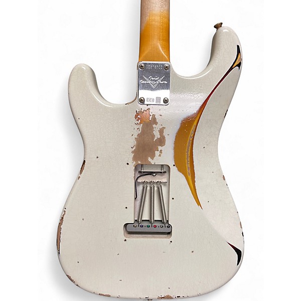 Used Fender CUSTOM SHOP 1960 STRAT HEAVY RELIC Olympic White over 3-Tone Sunburst Solid Body Electric Guitar