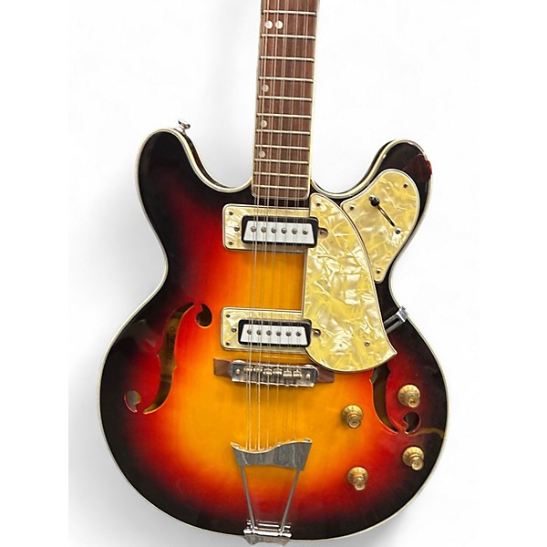 Vintage 1960s Aria 1202 3 Tone Sunburst Hollow Body Electric Guitar