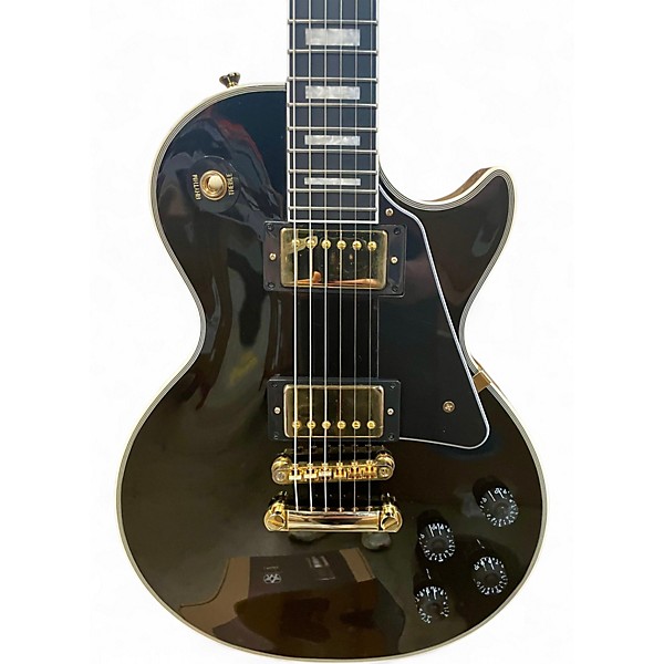 Used 2024 Epiphone Les Paul Custom Black and Gold Solid Body Electric Guitar