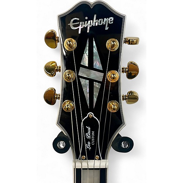 Used 2024 Epiphone Les Paul Custom Black and Gold Solid Body Electric Guitar
