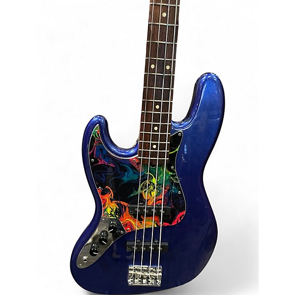 Used 2014 Fender American Standard Jazz Bass Left Handed Mystic Blue Electric Bass Guitar