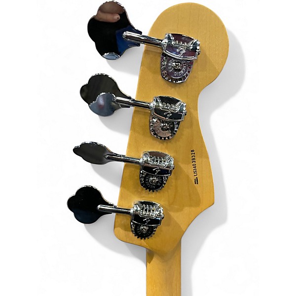 Used 2014 Fender American Standard Jazz Bass Left Handed Mystic Blue Electric Bass Guitar