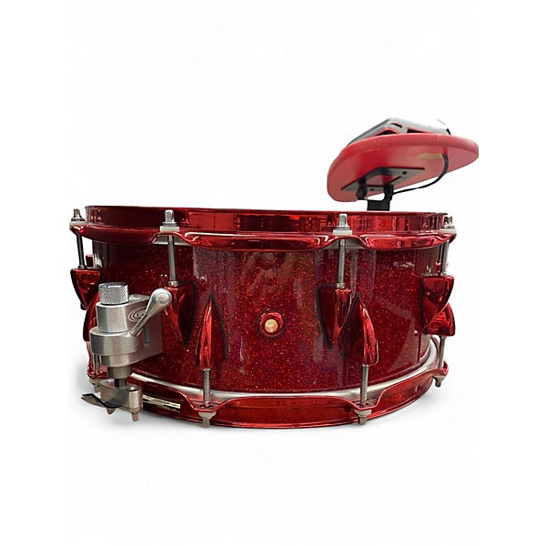 Used Orange County Drum & Percussion 5.5X14 Adrian Young Signature Snare Red Sparkle Drum