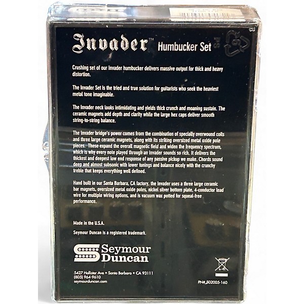 Used Seymour Duncan SH8 Invader Humbucker Pickup Set - Black Black Humbucker Electric Guitar Pickup