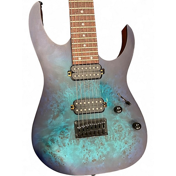 Used Ibanez RG7421 RG Series BLUE POPLAR BURL Solid Body Electric Guitar
