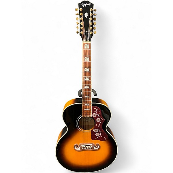 Used Epiphone J200-12 Vintage Sunburst 12 String Acoustic Electric Guitar
