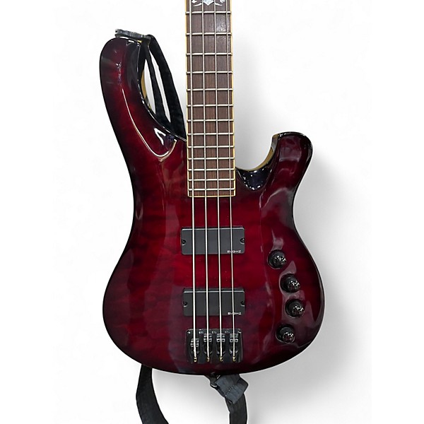 Used Schecter Omen 4 Crimson Red Trans Electric Bass Guitar