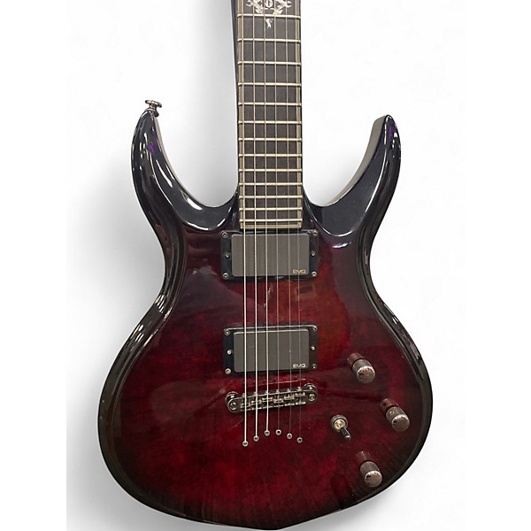 Used 2000s Schecter Guitar Research Devil 6 Crimson Red Trans Solid Body Electric Guitar