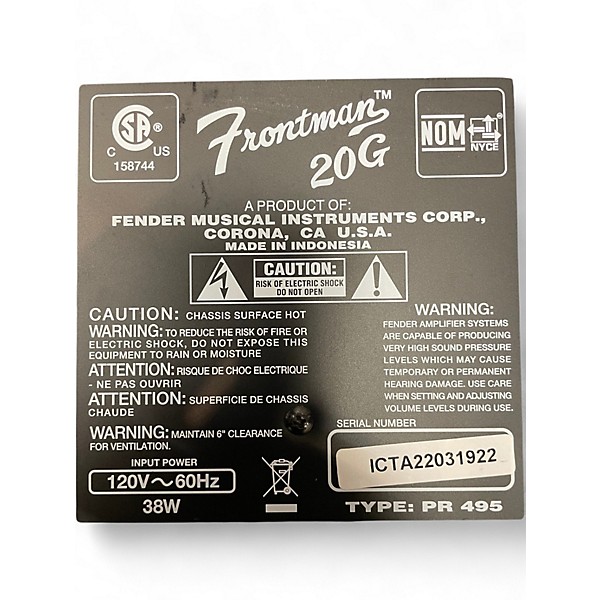 Used Fender Frontman 20G Guitar Combo Amp