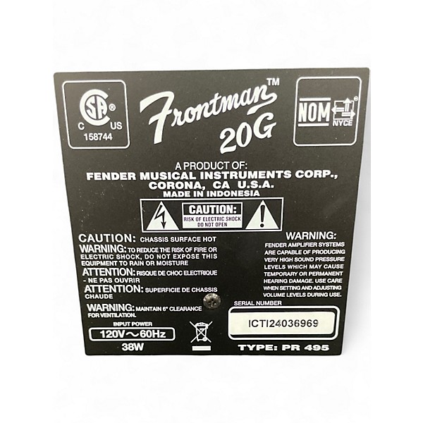 Used Fender FRONTMAN 20G Guitar Combo Amp