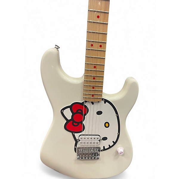Used Squier Hello Kitty Stratocaster Single Hum With Kitty Pickguard White Solid Body Electric Guitar