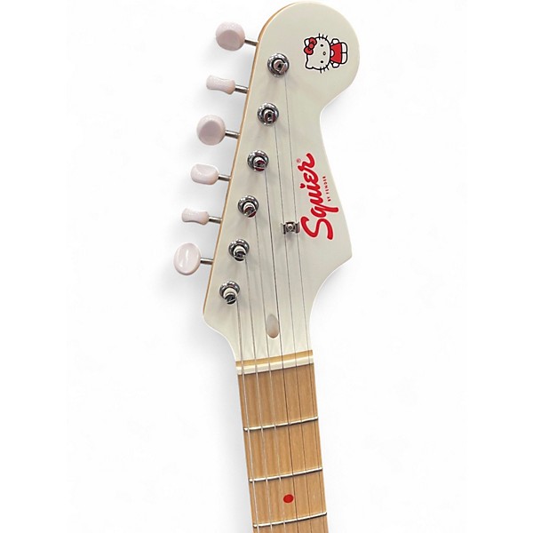 Used Squier Hello Kitty Stratocaster Single Hum With Kitty Pickguard White Solid Body Electric Guitar