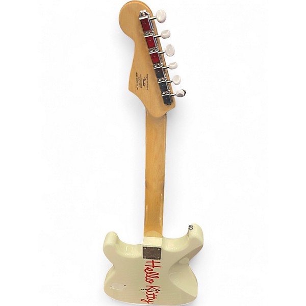 Used Squier Hello Kitty Stratocaster Single Hum With Kitty Pickguard White Solid Body Electric Guitar