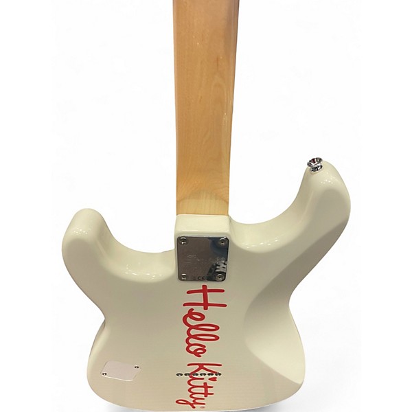 Used Squier Hello Kitty Stratocaster Single Hum With Kitty Pickguard White Solid Body Electric Guitar