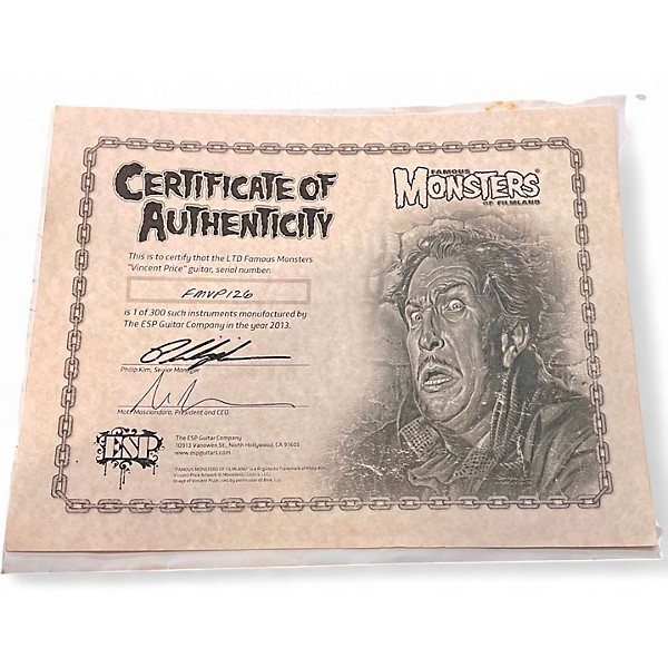 Used ESP LTD Famous Monsters Vincent Price Graphic Black Solid Body Electric Guitar