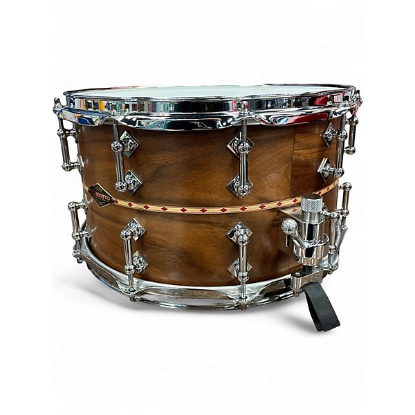 Used Craviotto 14X8 Custom Shop Walnut Snare Drum with Red Inlay Walnut Drum