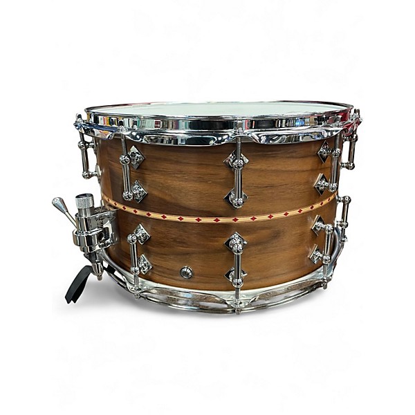 Used Craviotto 14X8 Custom Shop Walnut Snare Drum with Red Inlay Walnut Drum