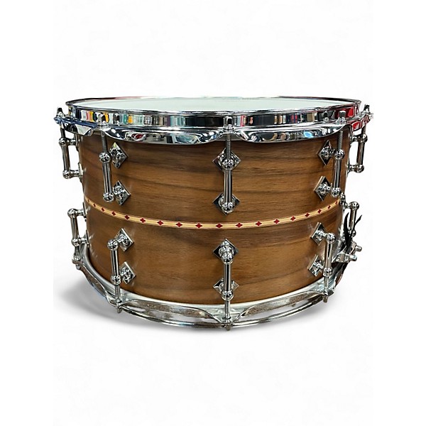 Used Craviotto 14X8 Custom Shop Walnut Snare Drum with Red Inlay Walnut Drum