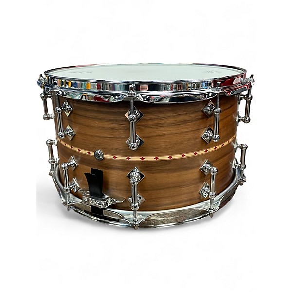 Used Craviotto 14X8 Custom Shop Walnut Snare Drum with Red Inlay Walnut Drum