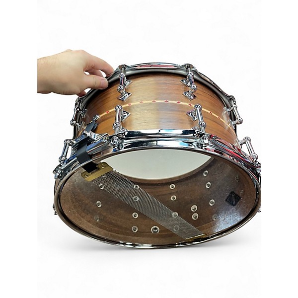 Used Craviotto 14X8 Custom Shop Walnut Snare Drum with Red Inlay Walnut Drum