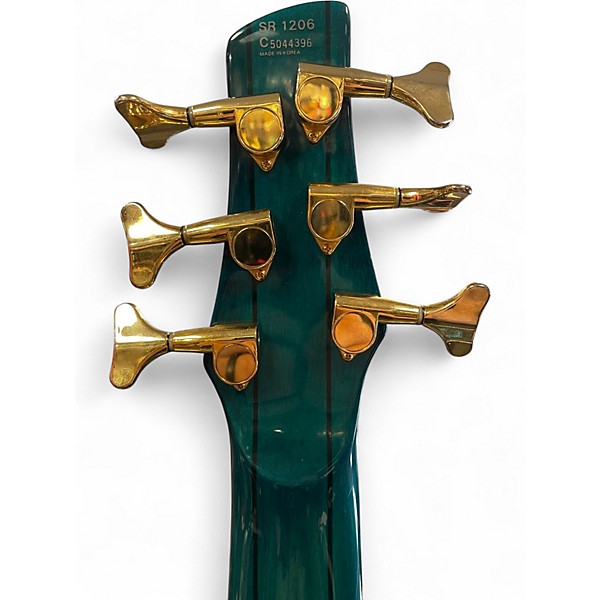 Used Ibanez SR1206E 6 String Turquoise Electric Bass Guitar